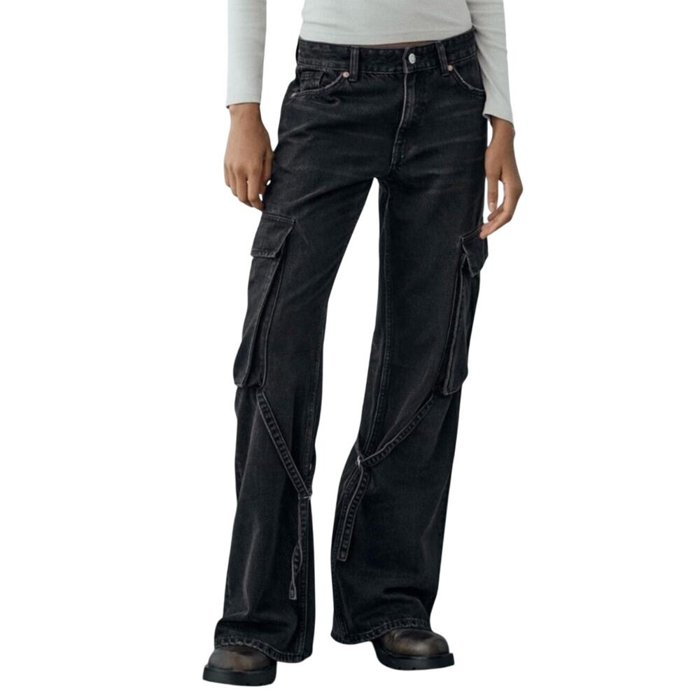 Zara Black Cargo Wide-Leg Jeans
